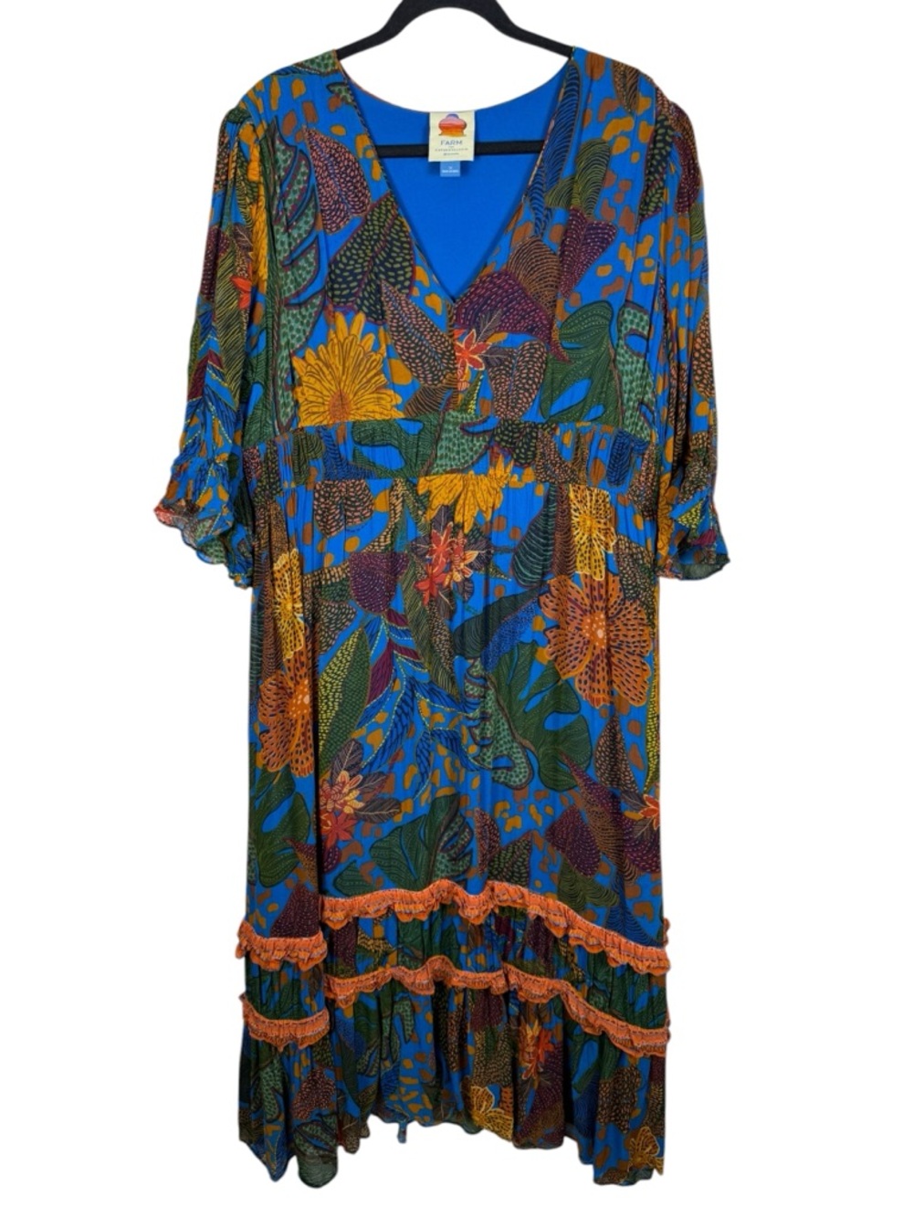 Anthropologie x Farm Rio Puff Sleeve Maxi Dress Chiffon Tropical Sz 1X - Picture 2 of 8